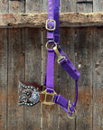 Purple Nylon Horse Halter – Bronc Noseband with Crystal Conchos NH108