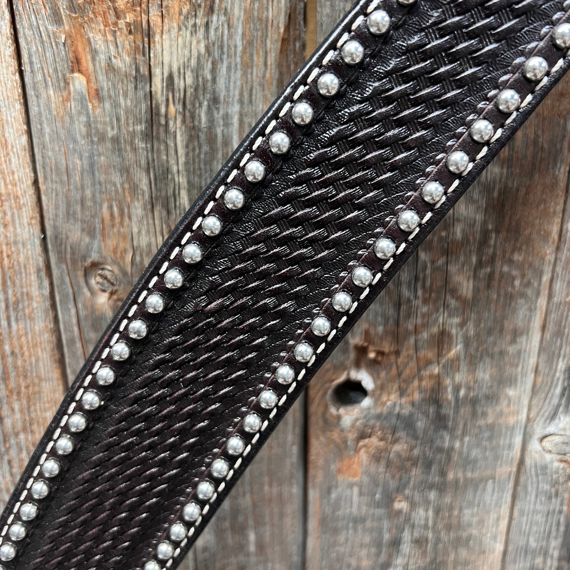 Dark Oil Basketweave with Silver Dots Tack Sets