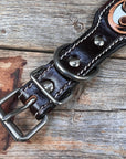 DC65- Floral White Inlay Wide Dog Collar SM-LG Turquoise Cabochons