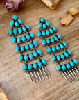 Sterling Silver Kingman Turquoise Dangle Earrings – 5 Inch Statement Design – Native Made by Geraldine James – Navajo Handmade