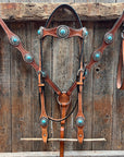 Light Oil Basketweave Turquoise and Dots Browband/One Ear Tack Set  