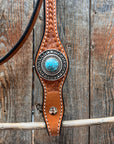 Light Oil Basketweave Turquoise and Dots Browband/One Ear Tack Set  