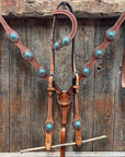 Light Oil Basketweave Turquoise and Dots Browband/One Ear Tack Set  