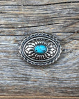 Antique Silver Oval Floral Turquoise Concho 1" W237S