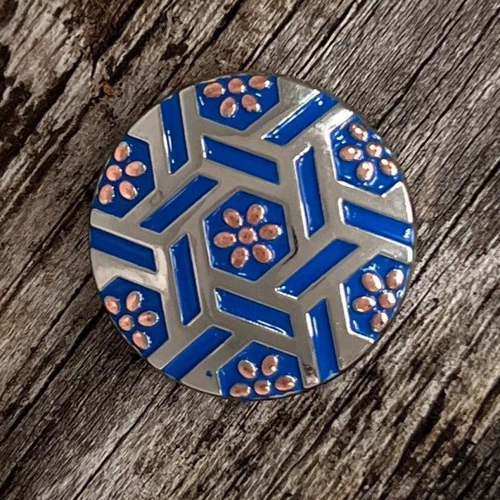 Antique Silver Blue Geometric Concho 1.5" W236L