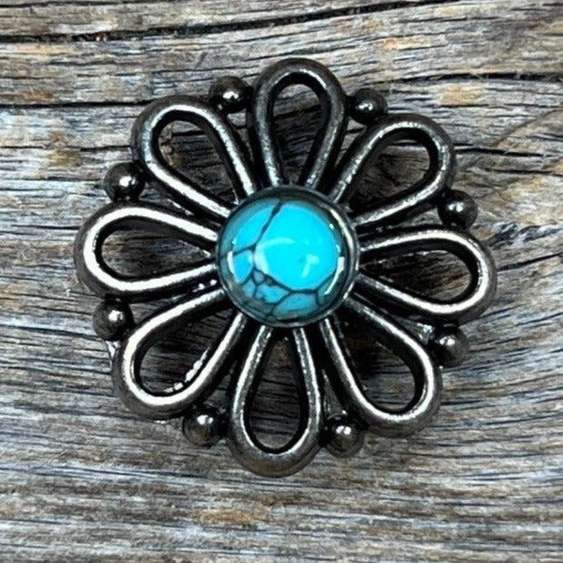 Antique Silver Turquoise Flower Concho 1.5" W231L