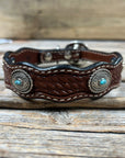Leather Dog Collar With Antique Silver Oval Conchos 10" to 22" W237S -DC66