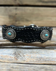 Leather Dog Collar With Antique Silver Oval Conchos 10" to 22" W237S -DC66