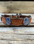 Leather Dog Collar With Blue Geometric Conchos 10" to 22" W236S -DC67