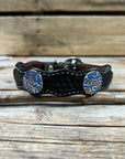 Leather Dog Collar With Blue Geometric Conchos 10" to 22" W236S -DC67