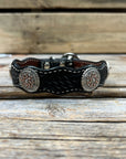 Leather Dog Collar With Flower and Loops Conchos 10" to 22" W235S -DC68