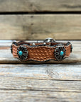 Leather Dog Collar With Turquoise Flower Conchos 10" to 22" W231S -DC69