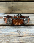 Leather Dog Collar With Flower and Dot Conchos 10" to 22" W230S -DC70