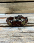 Leather Dog Collar With Yellow Daisy Conchos 10" to 22" W229S -DC71