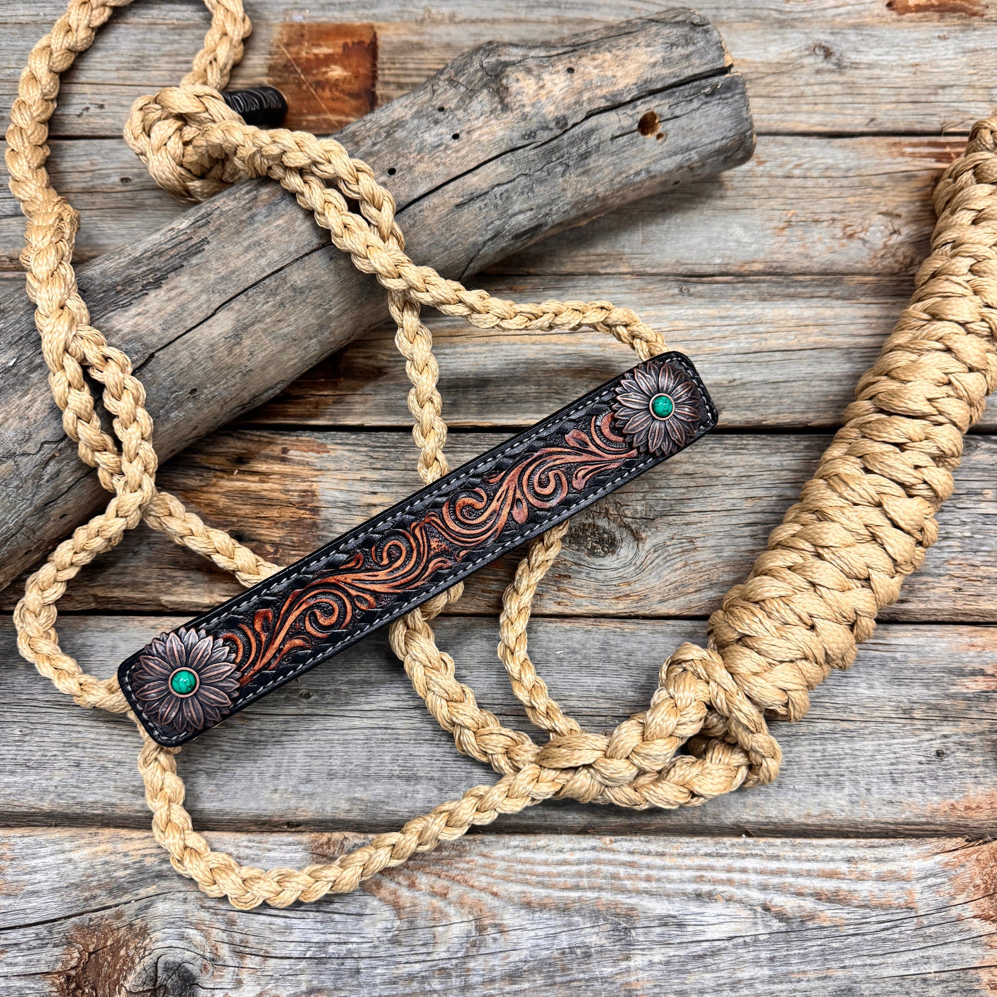 Tan Mule Tape Halter - Copper Turquoise 