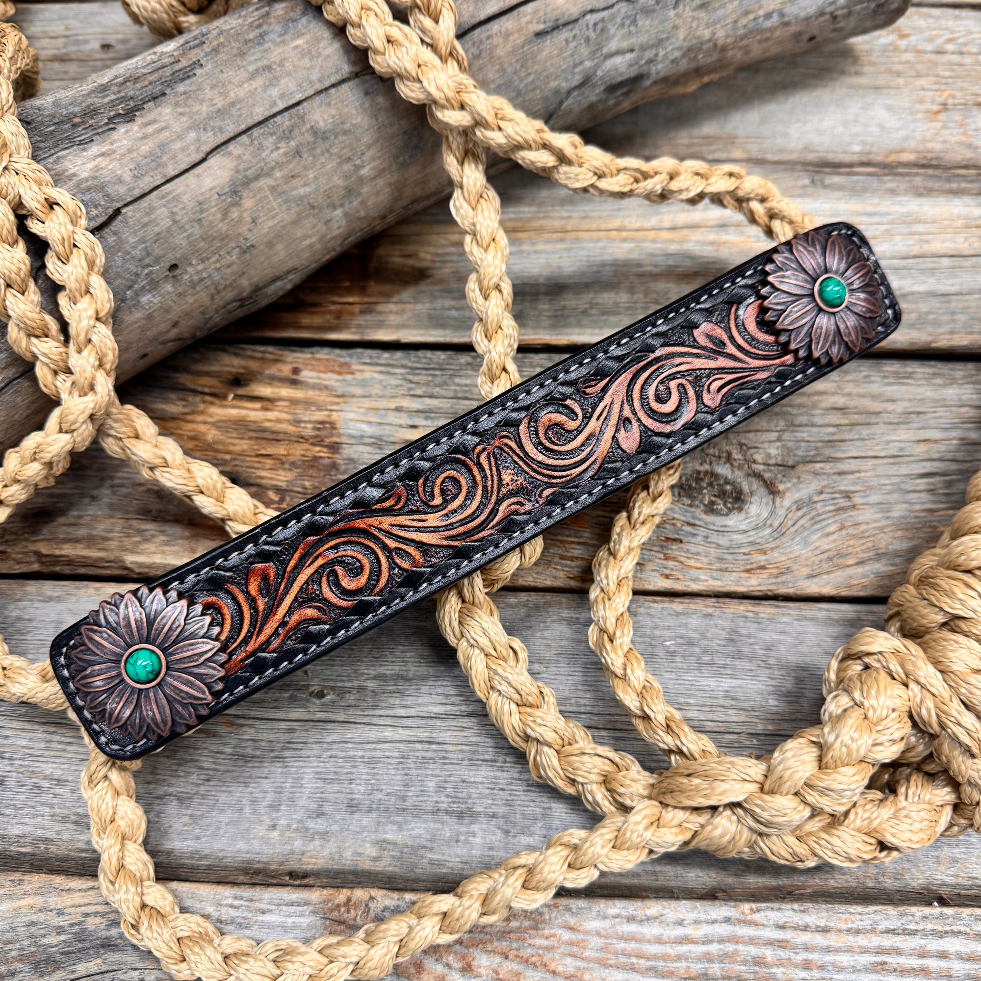 Tan Mule Tape Halter - Copper Turquoise 