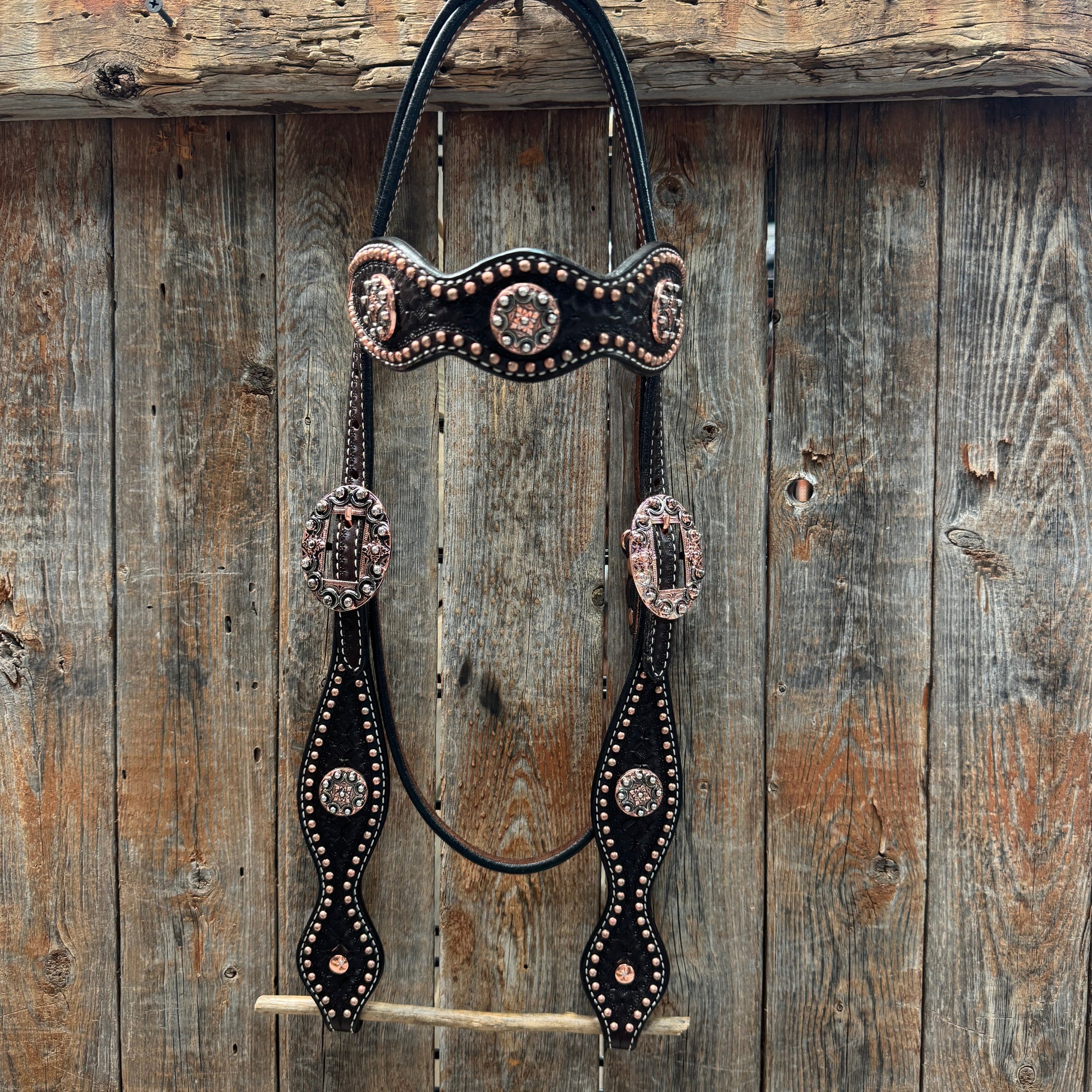 Copper Dot Honeycomb Western Browband / One Ear Tack Set 