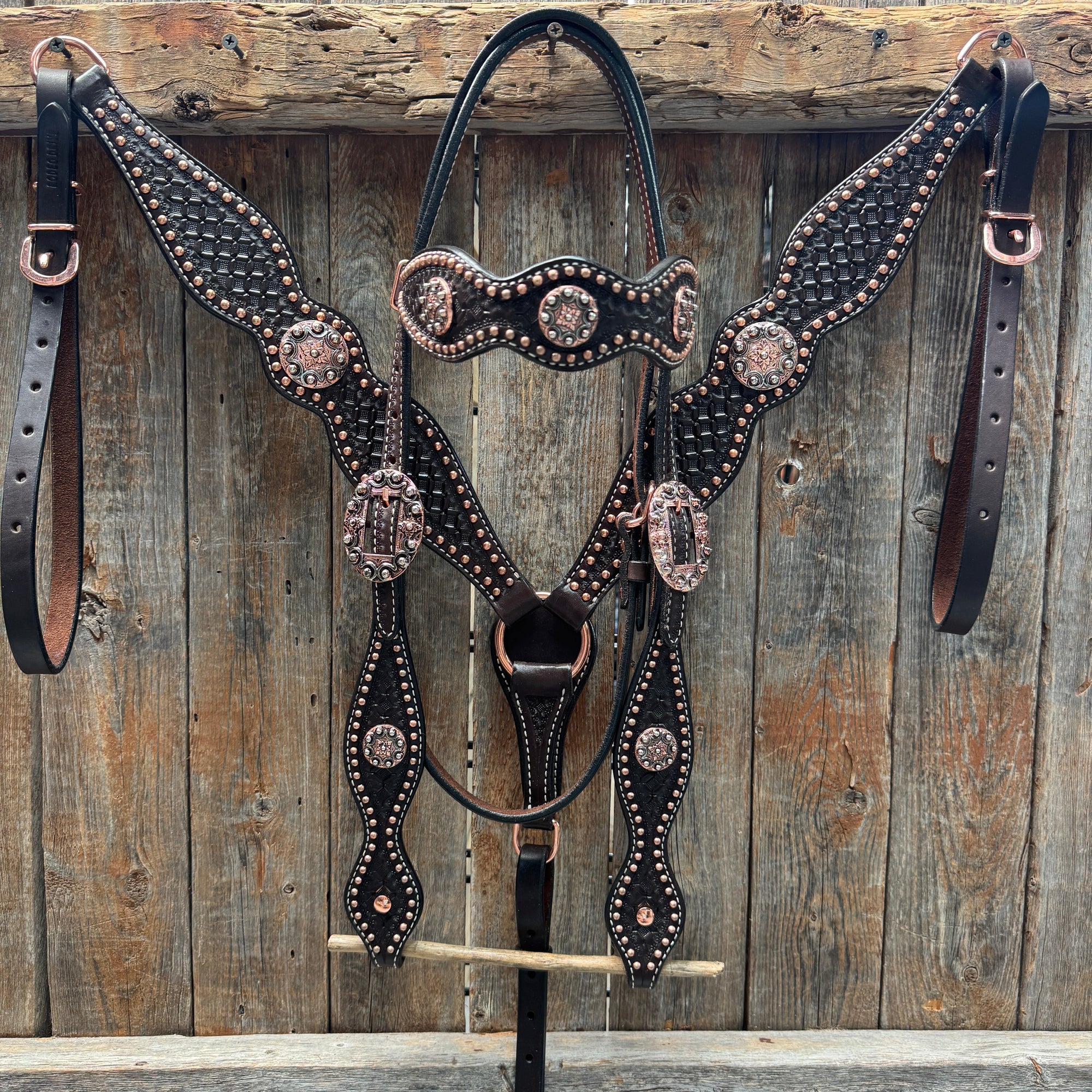 Copper Dot Honeycomb Western Browband / One Ear Tack Set 