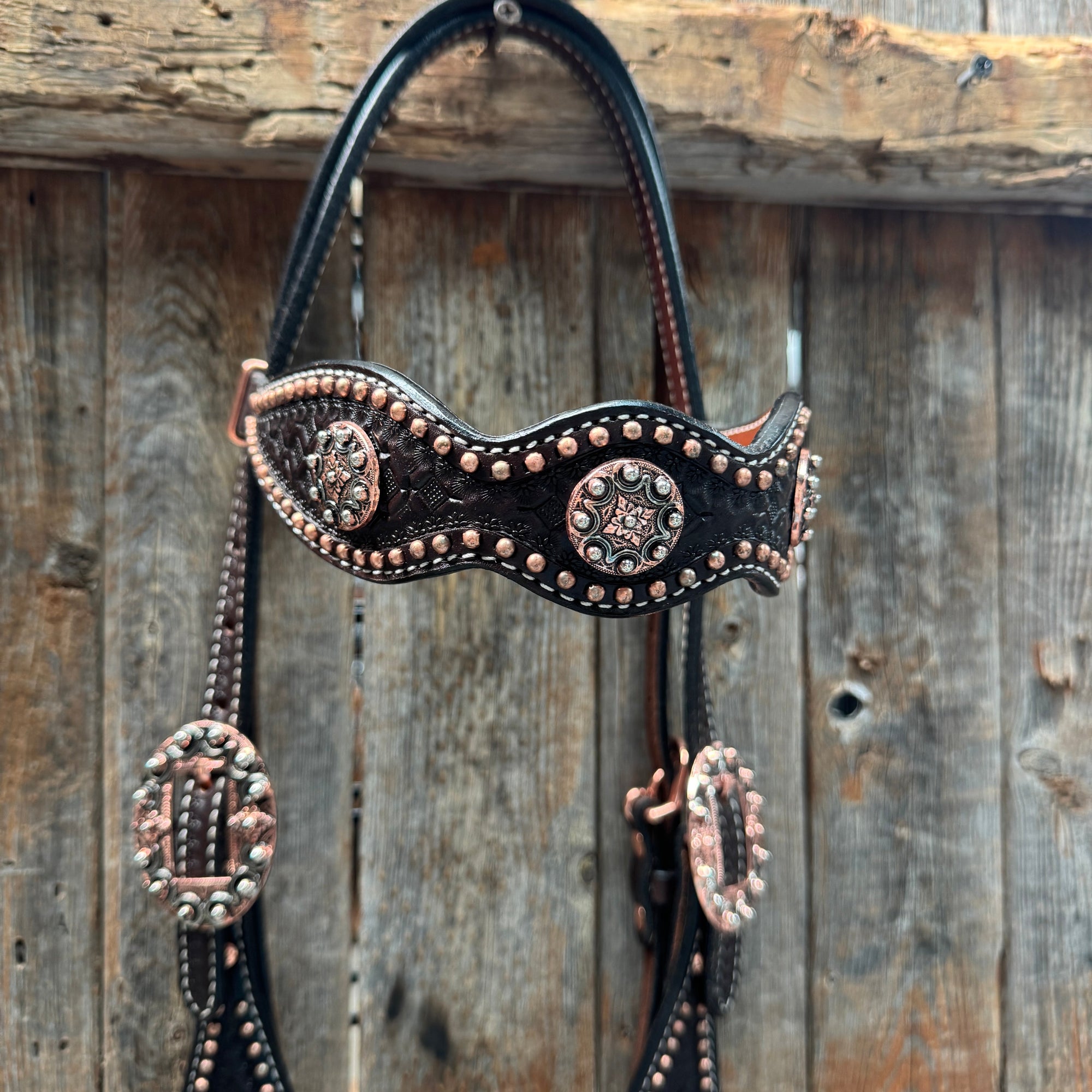Copper Dot Honeycomb Western Browband / One Ear Tack Set 