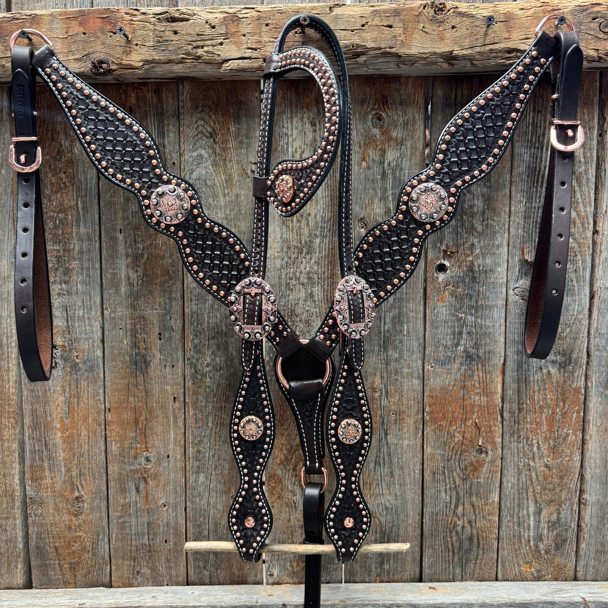 Copper Dot Honeycomb Western Browband / One Ear Tack Set 