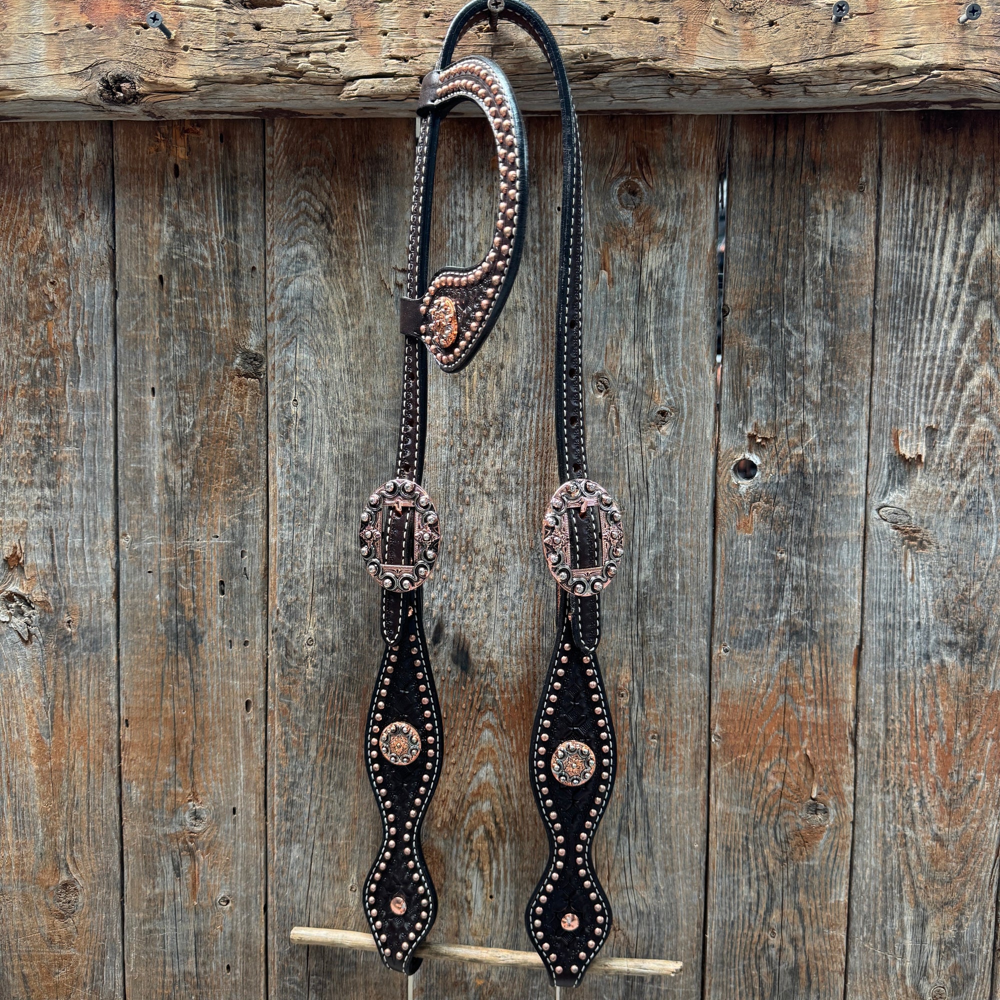 Copper Dot Honeycomb Western Browband / One Ear Tack Set 