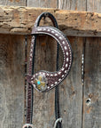 Dark Oil Buckstitch Gold Cross Browband/One Ear and Breastcollar Tack Set 
