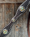 Dark Oil Buckstitch Gold Cross Browband/One Ear and Breastcollar Tack Set 