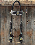 Dark Oil Buckstitch Gold Cross Browband/One Ear and Breastcollar Tack Set 