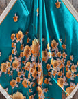 35X35" Teal and Cream Floral Wild Rag / Scarf WR3442