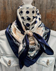 35X35"  Navy and Cream Polka Dot Wild Rag / Scarf WR3161