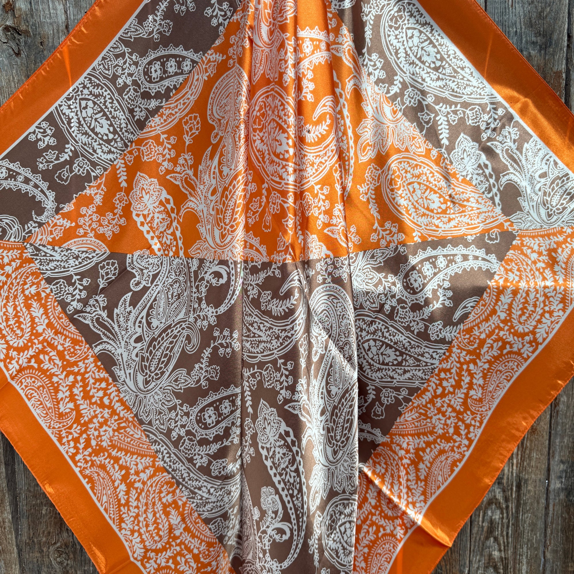 35X35" Orange and Brown Paisley Wild Rag / Scarf WR3159