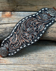 Dark Oil Buckstitch Bronc Noseband With Flowers and Loops Conchos