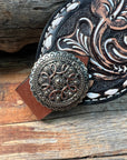 Dark Oil Buckstitch Bronc Noseband With Flowers and Loops Conchos