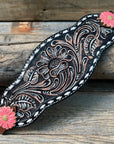 Dark Oil Buckstitch Bronc Noseband With Pink Flowers Conchos