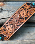Light Oil Floral Bronc Noseband With Antique Silver Flower Conchos
