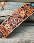 Light Oil Floral Bronc Noseband With Copper Fleur-De-Lis Conchos