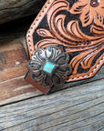 Light Oil Floral Bronc Noseband With Copper Fleur-De-Lis Conchos