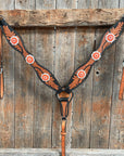 Two Tone Leaf Neon Orange Browband/One Ear Headstall & Breastcollar Tack Set 
