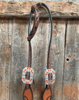 Two Tone Leaf Neon Orange Browband/One Ear Headstall & Breastcollar Tack Set 