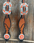 Two Tone Leaf Neon Orange Browband/One Ear Headstall & Breastcollar Tack Set 