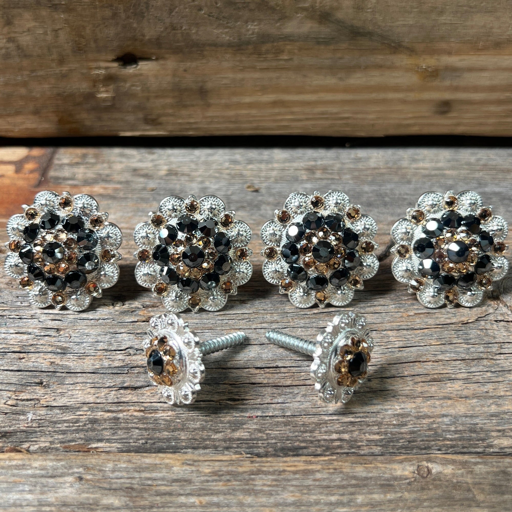 Bright Silver Jet &amp; Champagne Saddle Conchos