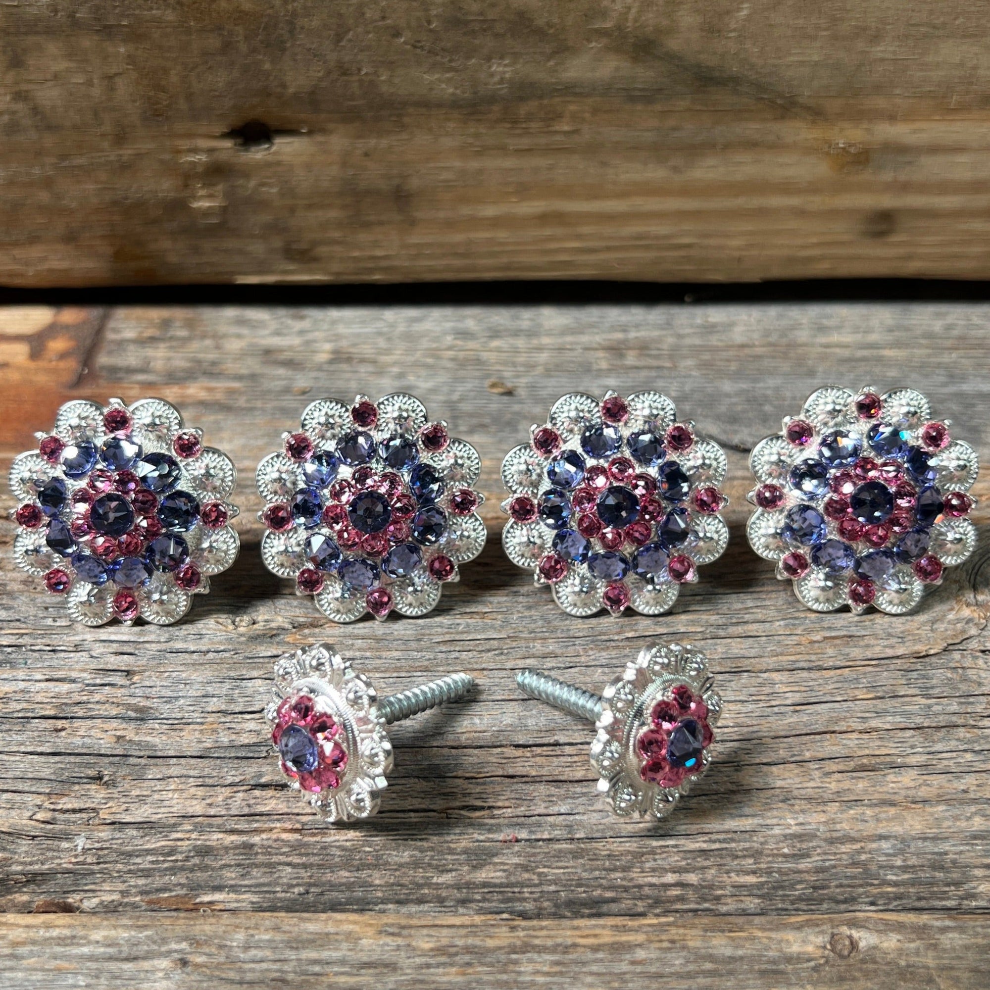 Bright Silver Lilac &amp; Pink Saddle Conchos