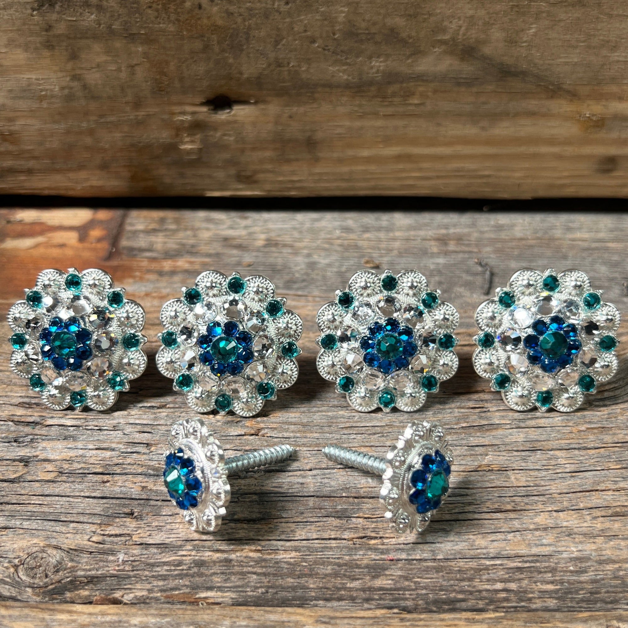 Bright Silver Teal Capri &amp; Clear Saddle Conchos