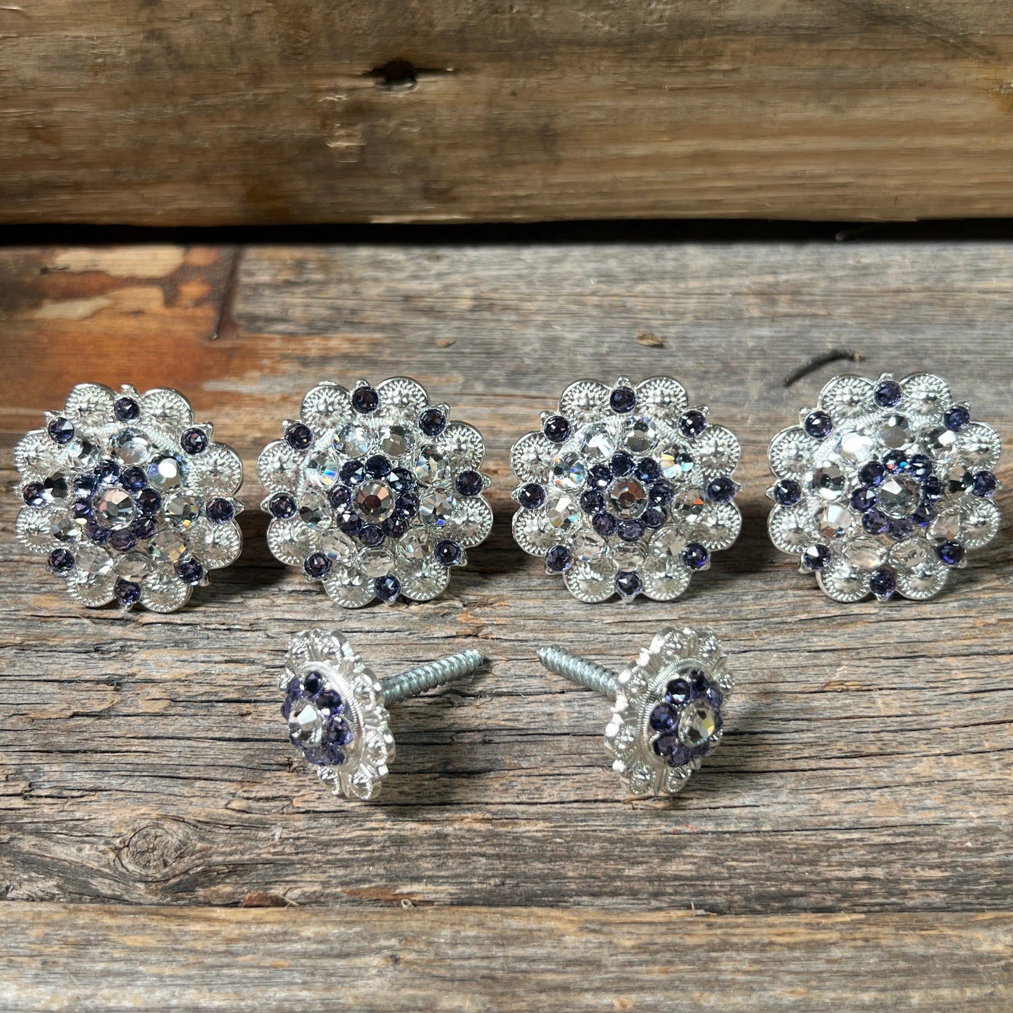 Bright Silver Lilac &amp; Clear Saddle Conchos
