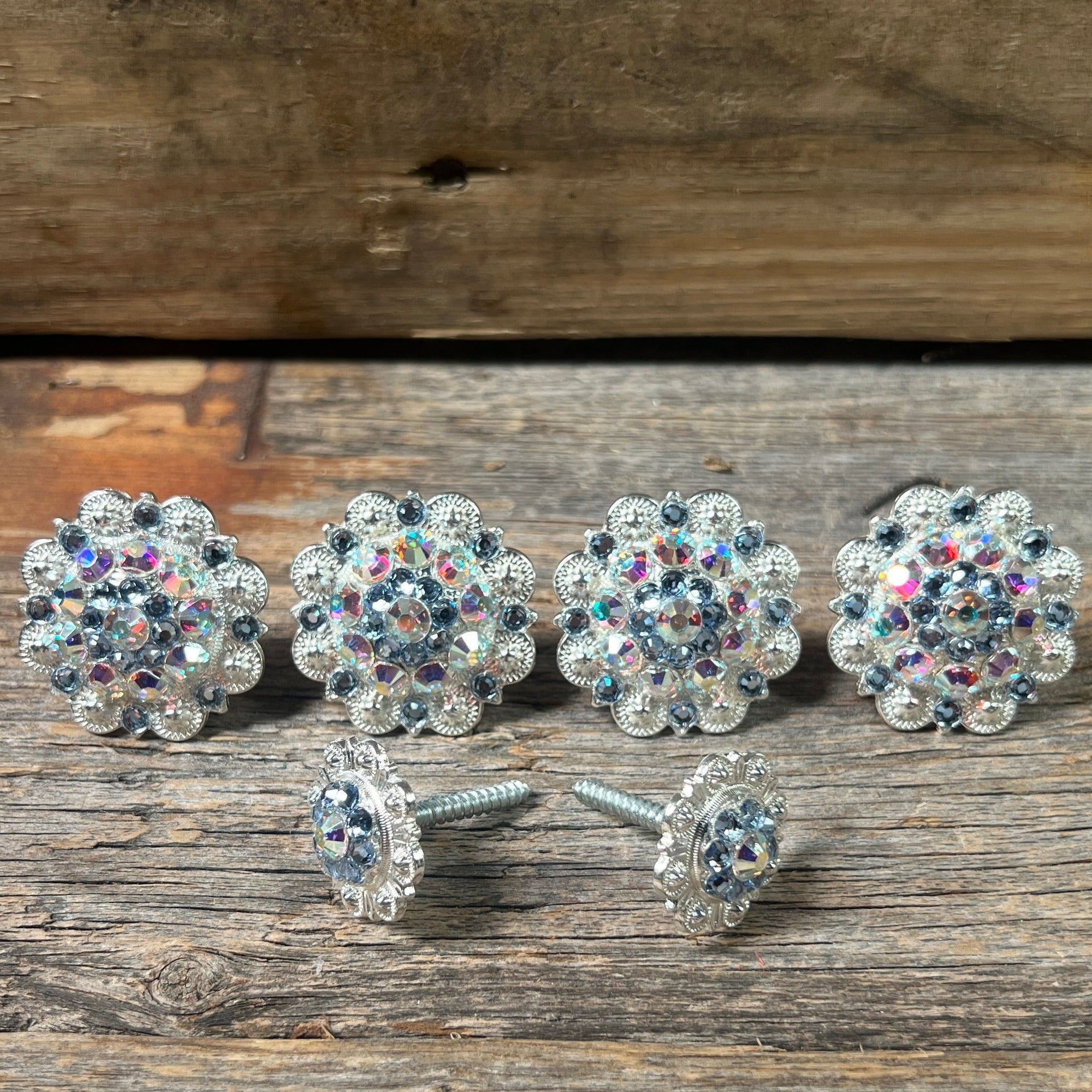 Bright Silver Light Sapphire &amp; AB Saddle Conchos