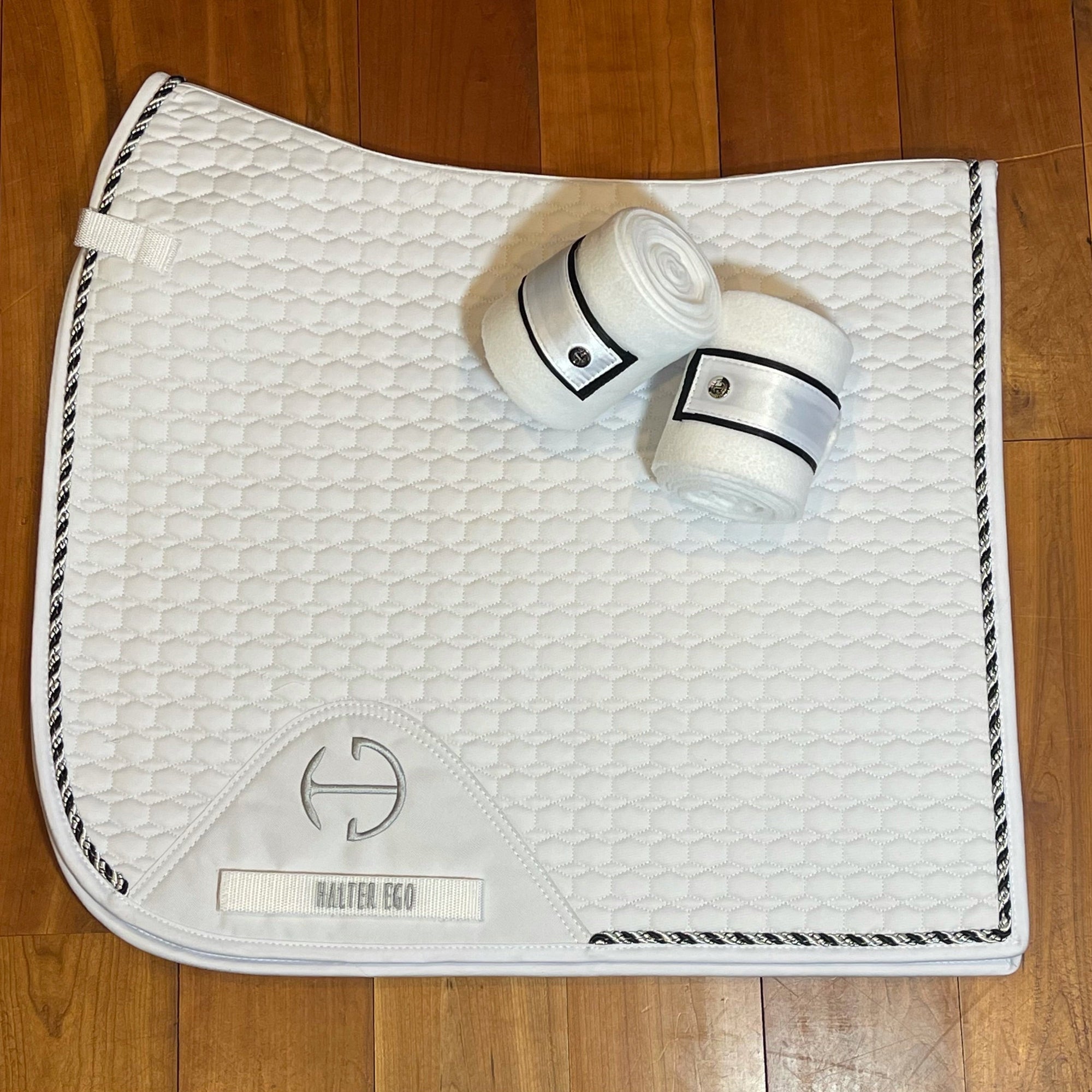 European Cotton Dressage Saddle Pad - White &amp; Black Twist Trim