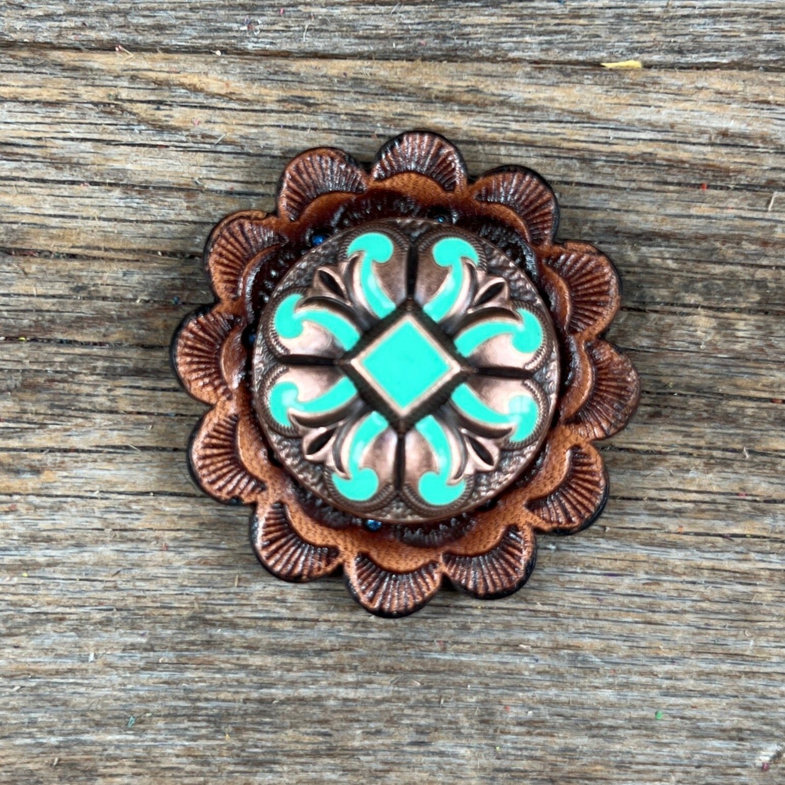 Copper Turquoise Fleur De Lis Western Concho W120