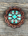 Copper Turquoise Fleur De Lis Western Concho W120