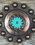 Copper & Antique Silver Turquoise Flower Western Concho W122