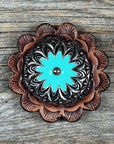 Copper & Antique Silver Turquoise Flower Western Concho W122
